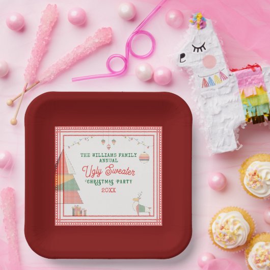 Ugly Sweater Ugliest Contest Weihnachtsfeiertag Pappteller (Party)