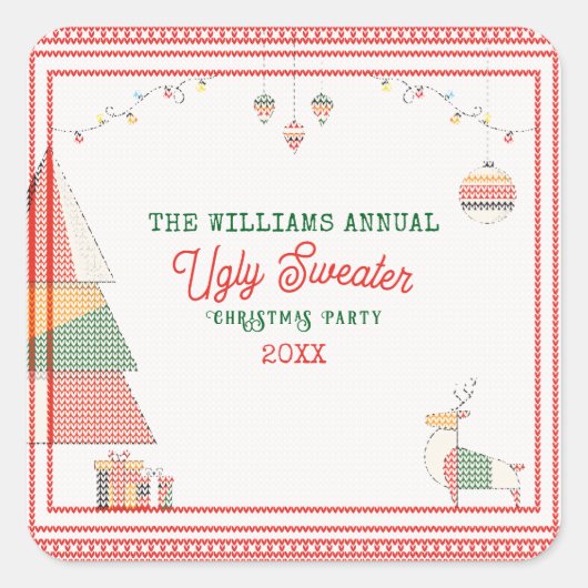 Ugly Sweater Ugliest Contest Weihnachtsfeiertag Quadratischer Aufkleber (Vorderseite)