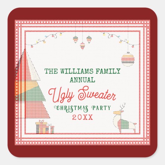 Ugly Sweater Ugliest Contest Weihnachtsfeiertag Quadratischer Aufkleber (Vorderseite)