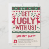 Ugly Sweater Vintag Retro Red Christmas Party Einladung (Vorderseite)