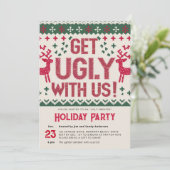 Ugly Sweater Vintag Retro Red Christmas Party Einladung (Stehend Vorderseite)