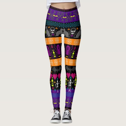 Ugly Sweater Weihnachten - Halloween Strip Print Leggings (Vorderseite)