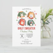 Ugly Sweater Weihnachts-Einladung, Familienessen Einladung (Stehend Vorderseite)