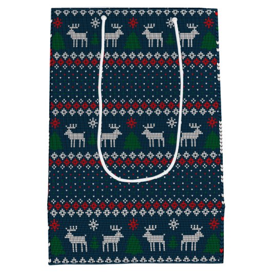 Ugly Sweater Weihnachts-Knittern Pattern Urlaub Mittlere Geschenktüte (Rückseite)