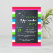 Ugly Sweater Weihnachts-Party Bright Strip Einladung (Stehend Vorderseite)