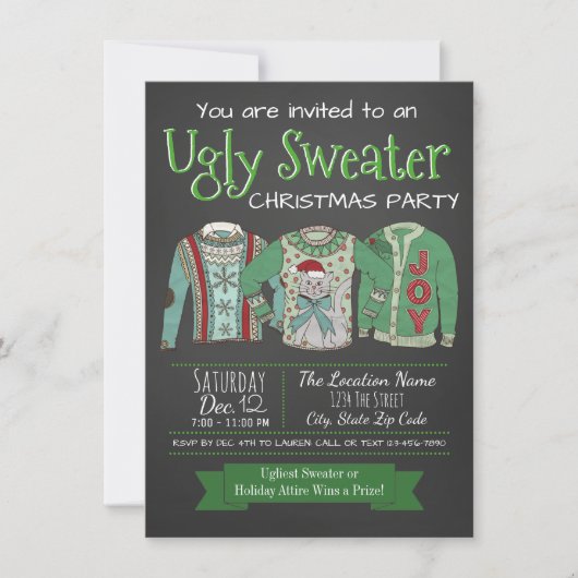 Ugly Sweater Weihnachts-Party Chalk Einladung (Vorderseite)