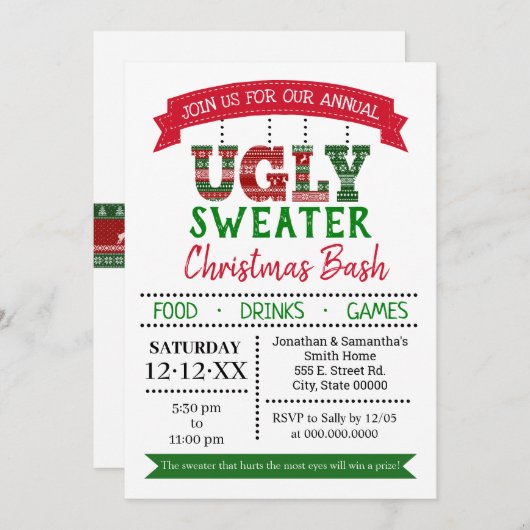 Ugly Sweater Weihnachts-Party Einladung (Vorne/Hinten)