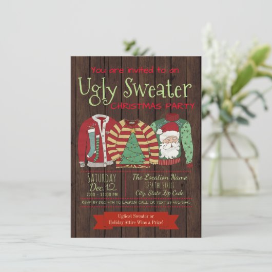 Ugly Sweater Weihnachts-Party Einladungen (Stehend Vorderseite)