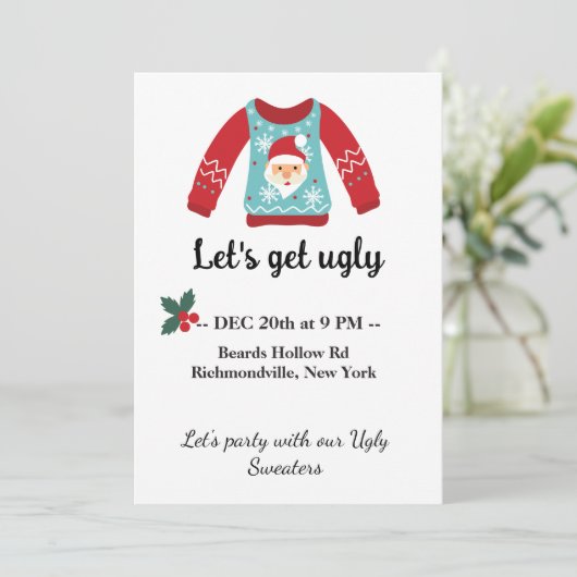 Ugly Sweater Weihnachts-Party Lass uns Ugly holen Einladung (Stehend Vorderseite)