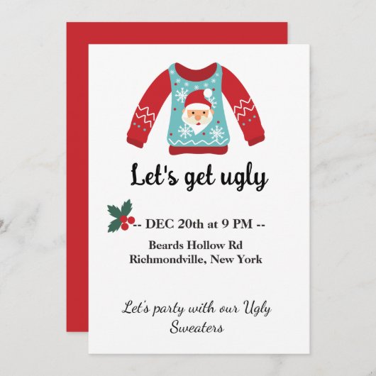 Ugly Sweater Weihnachts-Party Lass uns Ugly holen Einladung (Vorne/Hinten)