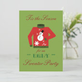 Ugly Sweater Weihnachts-Party mit Snowman Sweat Einladung (Stehend Vorderseite)