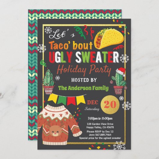 Ugly Sweater Weihnachts-Party-Taco Einladung (Vorne/Hinten)