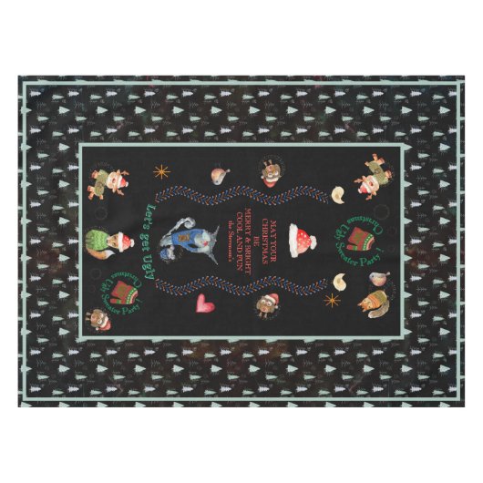 Ugly Sweater Weihnachts-Party Tiere Schwarz Aquama Tischdecke (Vorderseite (Horizontal))