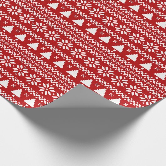 Ugly Sweater - Weihnachtsbaum & Schneeflocken Geschenkpapier (Ecke)