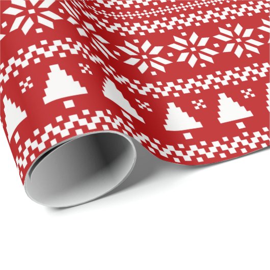 Ugly Sweater - Weihnachtsbaum & Schneeflocken Geschenkpapier (Rolleneckpunkt)