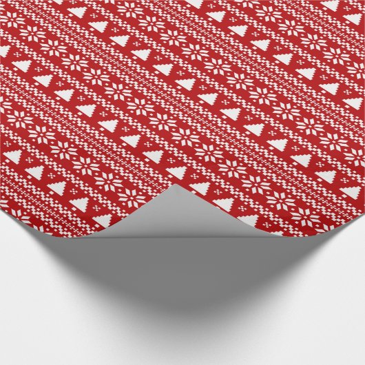 Ugly Sweater Weihnachtsbäume & Schneeflocken Geschenkpapier (Ecke)