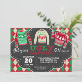 Ugly Sweater Weihnachtsfeier Einladung (Stehend Vorderseite)