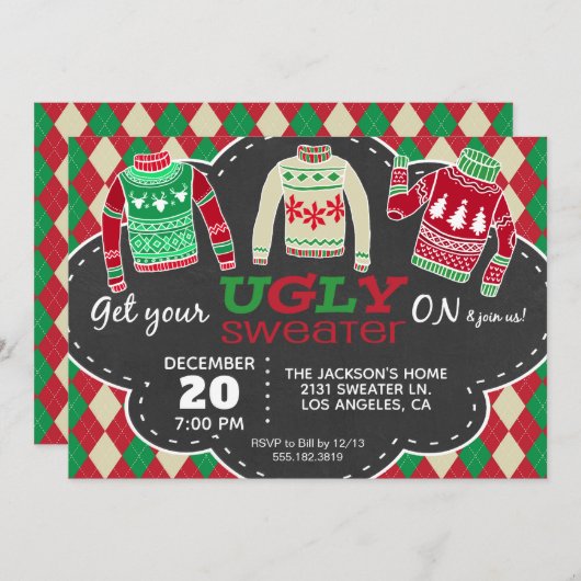 Ugly Sweater Weihnachtsfeier Einladung (Vorne/Hinten)