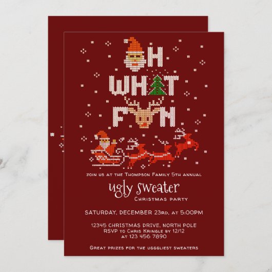Ugly Sweater Weihnachtsfeier R Oh, was Spaß Einladung (Vorne/Hinten)