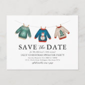 Ugly Sweater Weihnachtsfest Party Save the Date Ankündigungspostkarte (Vorderseite)