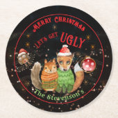 Ugly Sweater WOODLAND TIERALS Urlaub Runder Pappuntersetzer (Vorderseite)