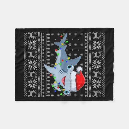 Ugly Sweater Xmas Lights Santa Hammerhead Shark Ch Fleecedecke (Vorderseite (Horizontal))