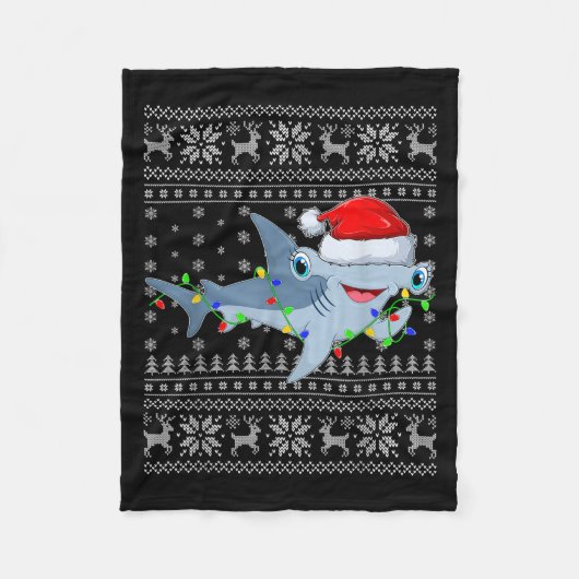 Ugly Sweater Xmas Lights Santa Hammerhead Shark Ch Fleecedecke (Vorderseite)