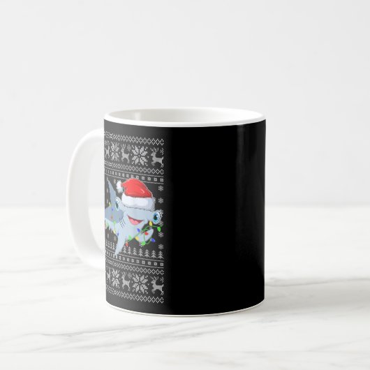 Ugly Sweater Xmas Lights Santa Hammerhead Shark Ch Kaffeetasse (Vorderseite Links)