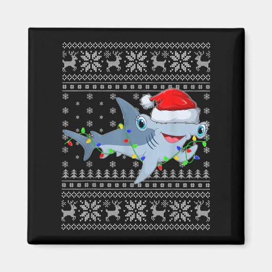 Ugly Sweater Xmas Lights Santa Hammerhead Shark Ch Magnet (Vorne)