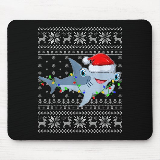 Ugly Sweater Xmas Lights Santa Hammerhead Shark Ch Mousepad (Vorne)
