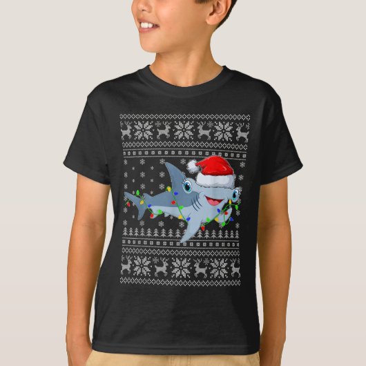 Ugly Sweater Xmas Lights Santa Hammerhead Shark Ch T-Shirt (Vorderseite)