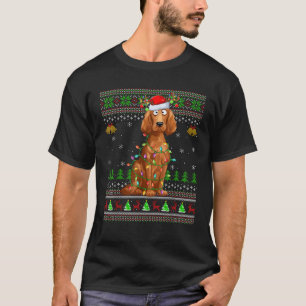 Ugly Sweater Xmas Lights Santa Irish Setter Dog Ch T-Shirt