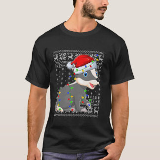 Ugly Sweater Xmas Lights Weihnachtsmannmütze Badge T-Shirt