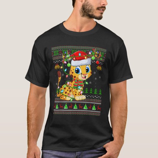 Ugly Sweater Xmas Lights Weihnachtsmannmütze Cheet T-Shirt (Vorderseite)