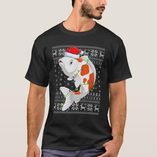 Ugly Sweater Xmas Lights Weihnachtsmannmütze Koi F T-Shirt (Vorderseite)