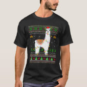 Ugly Sweater Xmas Lights Weihnachtsmannmütze Llama T-Shirt (Vorderseite)