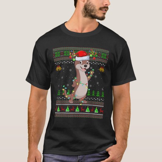 Ugly Sweater Xmas Lights Weihnachtsmannmütze Otter T-Shirt (Vorderseite)