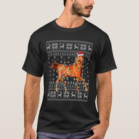Ugly Sweater Xmas Lights Weihnachtsmannmütze Weihn T-Shirt (Vorderseite)