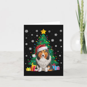 Ugly Sweater Xmas Tree Light Shetland Sheepdog Hun Karte