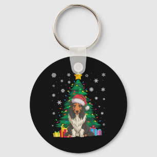 Ugly Sweater Xmas Tree Lights Bearded Collie Dog S Schlüsselanhänger