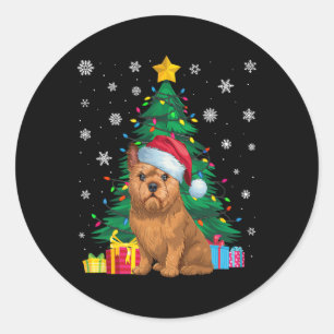 Ugly Sweater Xmas Tree Lights Brussels Griffon Dog Runder Aufkleber