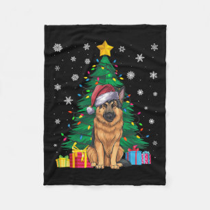 Ugly Sweater Xmas Tree Lights German Shepherd Dog Fleecedecke