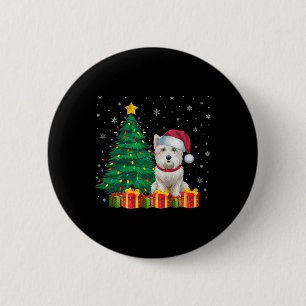 Ugly Westie Weihnachtsmannmütze Weihnachtsleuchten Button