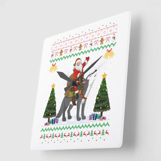 Ugly Wolf Xmas Geschenk Santa Riding Wolf Weihnach Quadratische Wanduhr (Winkel)