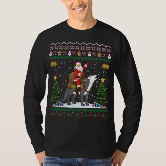 Ugly Wolf Xmas Geschenk Santa Riding Wolf Weihnach T-Shirt (Vorderseite)