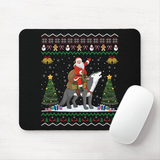 Ugly Wolf Xmas Gift Santa Riding Wolf Christmas  Mousepad (Mit Mouse)