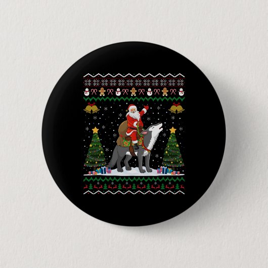 Ugly Wolf Xmas Gift Santa Riding Wolf Christmas T Button (Vorderseite)