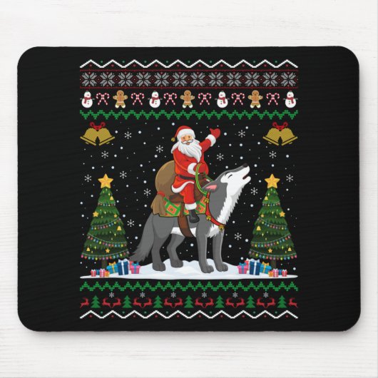 Ugly Wolf Xmas Gift Santa Riding Wolf Christmas T  Mousepad (Vorne)