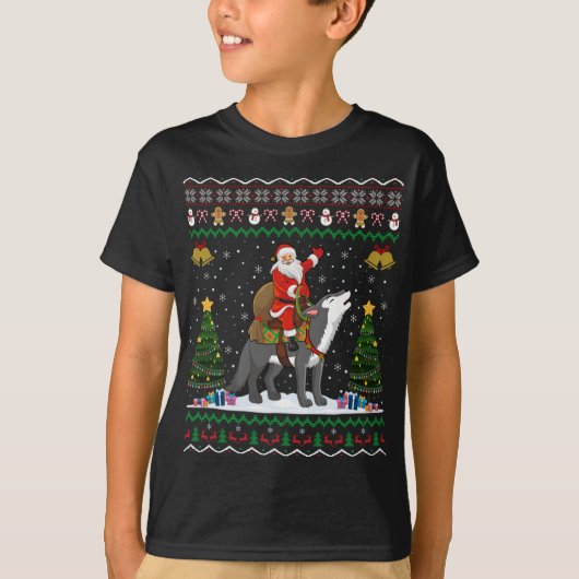 Ugly Wolf Xmas Gift Santa Riding Wolf Christmas T T-Shirt (Vorderseite)