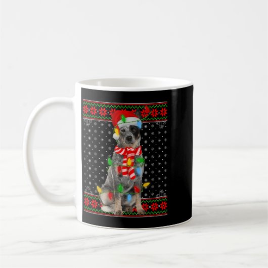 Ugly Xmas Dog Lights Santa Hat Blue Heeler Dog Chr Kaffeetasse (Links)